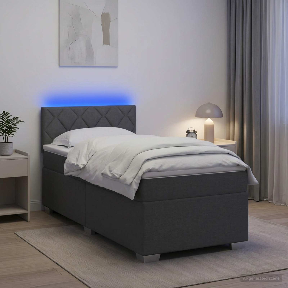 Krevet s box springom, madracem i LED-om Tamnosiva Jjedan