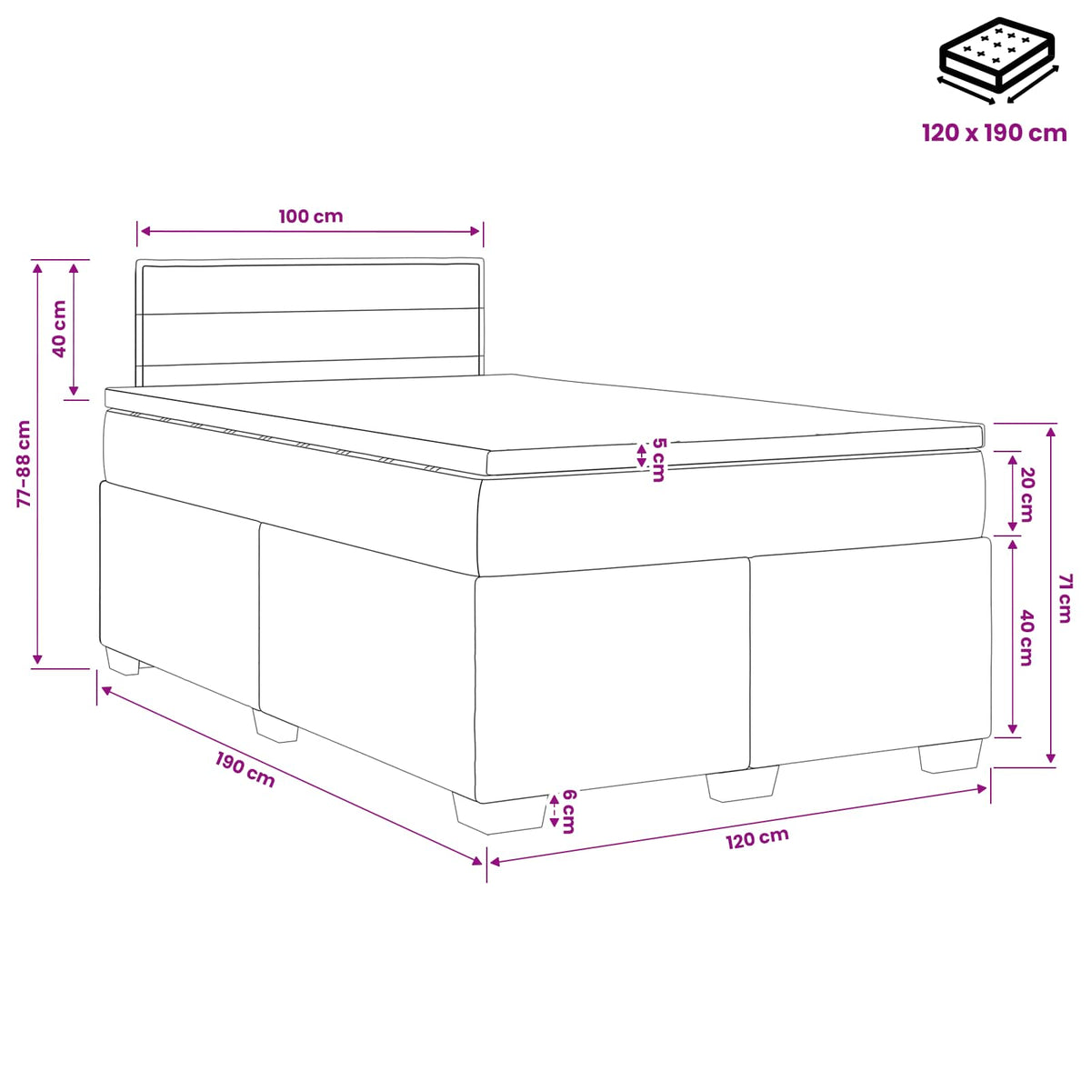 Krevet s box springom, madracem i LED-om Crna 120 x 190 cm