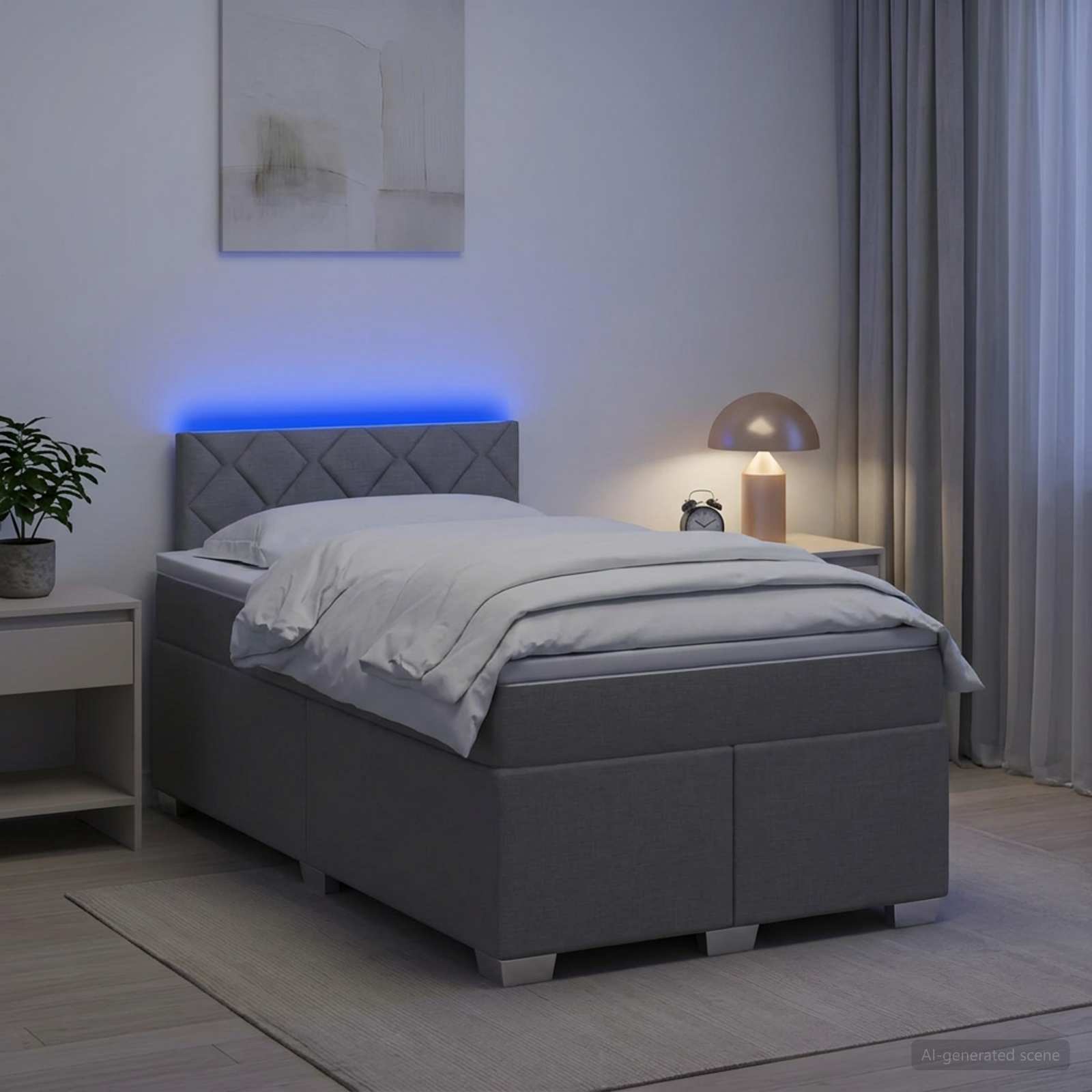 Krevet s box springom, madracem i LED-om Svjetlosiva Tkanina