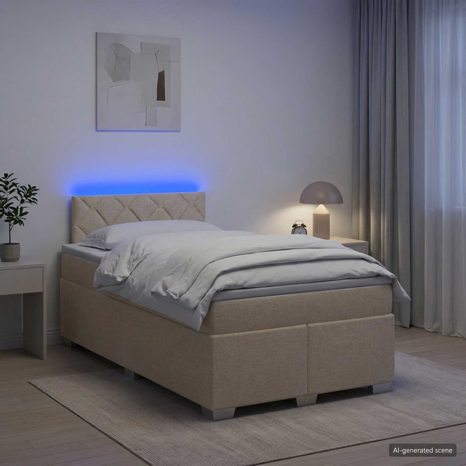 Krevet s box springom, madracem i LED-om Krem 120 x 200 cm