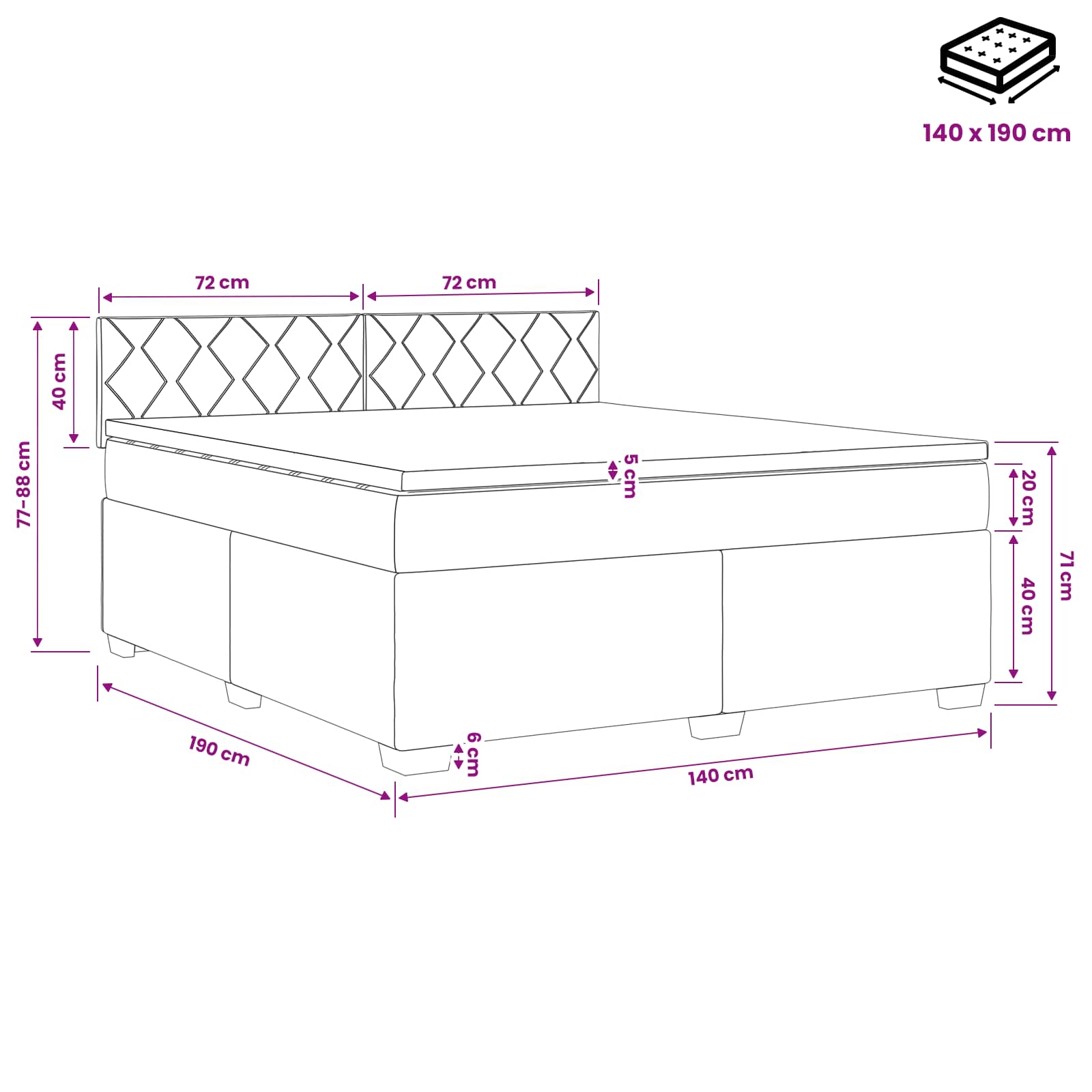 Krevet s box springom, madracem i LED-om Sivosmeđa 140 x 190 cm