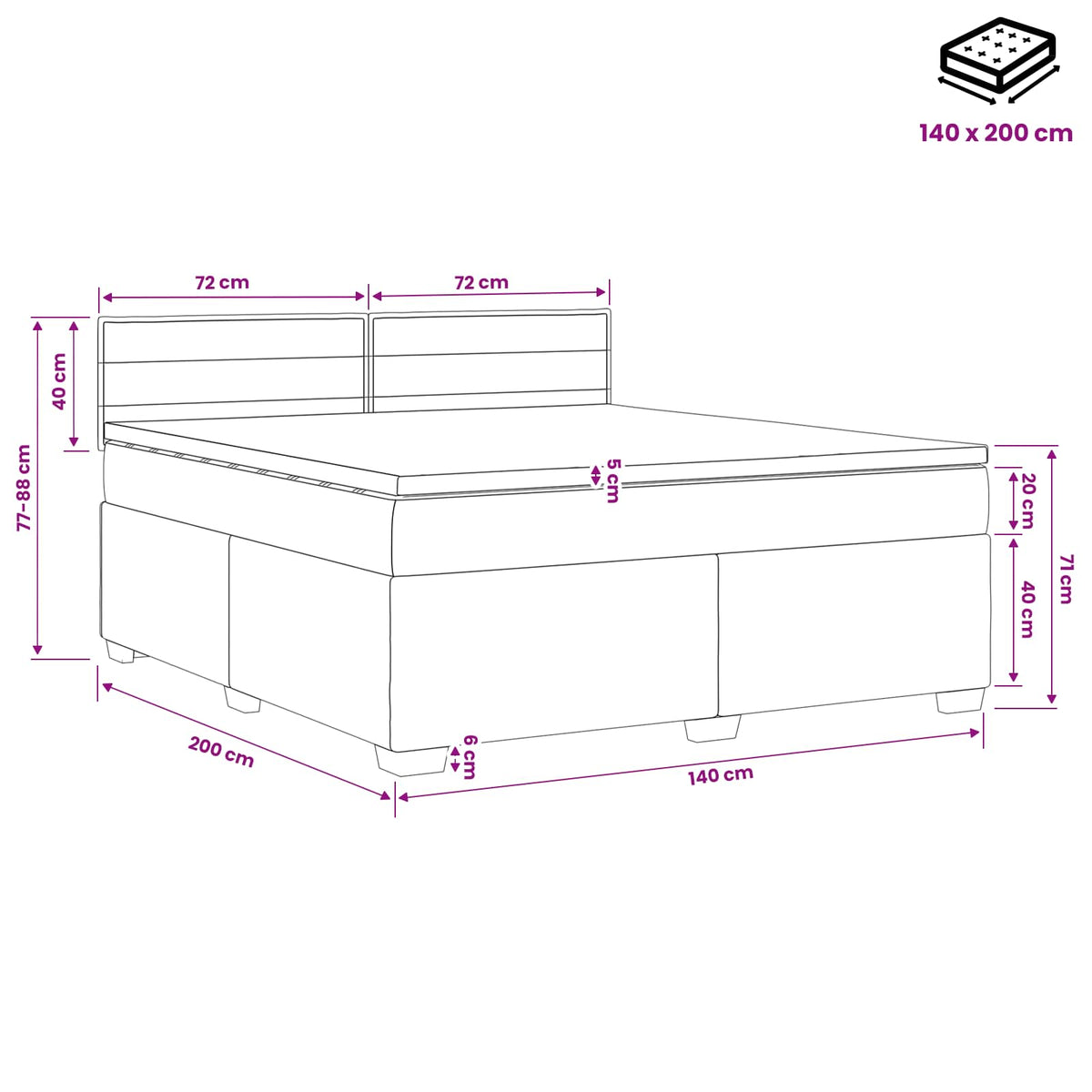 Krevet s box springom, madracem i LED-om Tamnosiva 140 x 200 cm