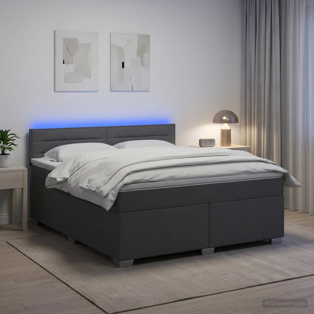 Krevet s box springom, madracem i LED-om Tamnosiva 140 x 200 cm