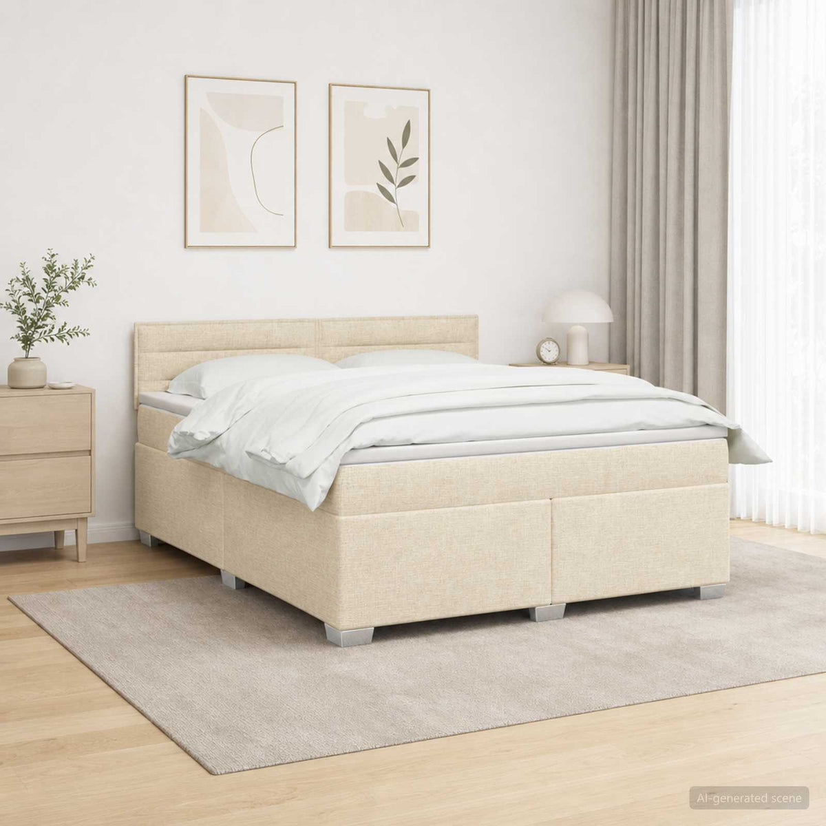 Krevet s box springom, madracem i LED-om Krem 140 x 190 cm