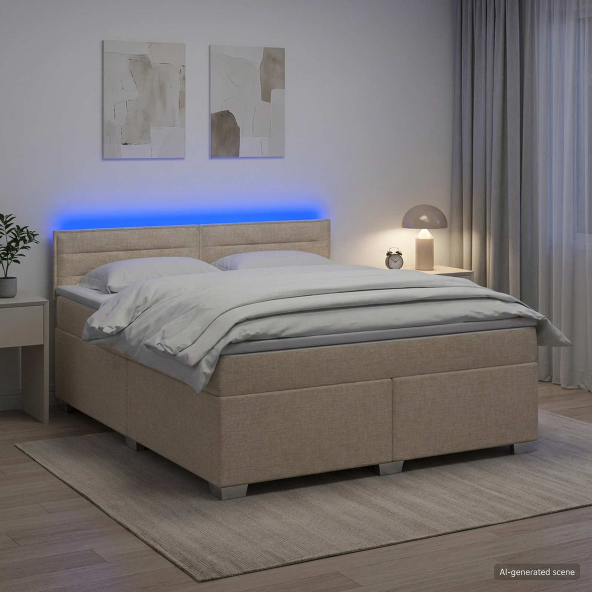 Krevet s box springom, madracem i LED-om Krem 140 x 190 cm