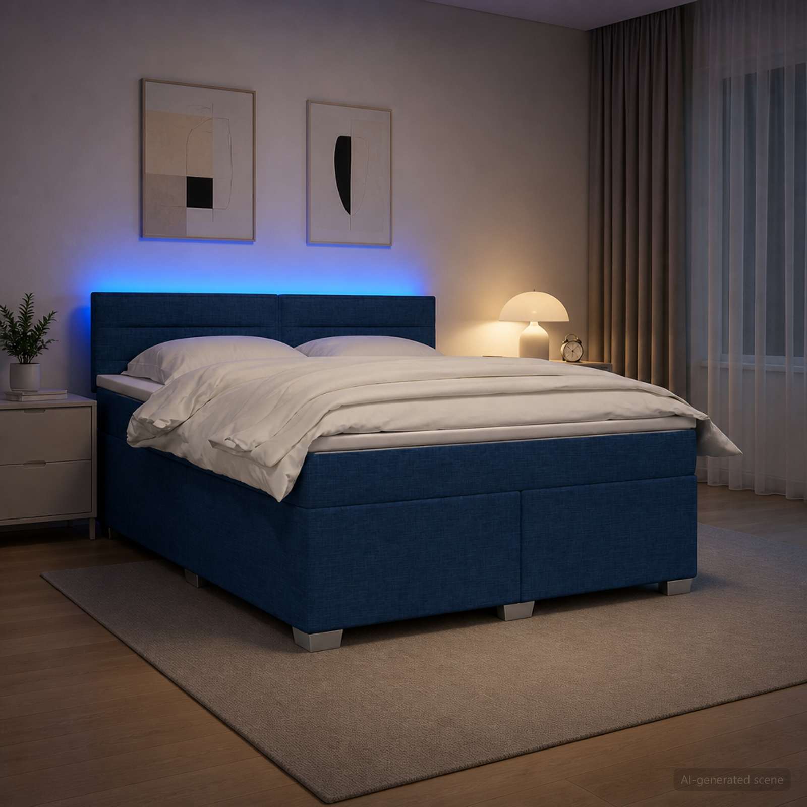Krevet s box springom, madracem i LED-om Plava 180 x 200 cm