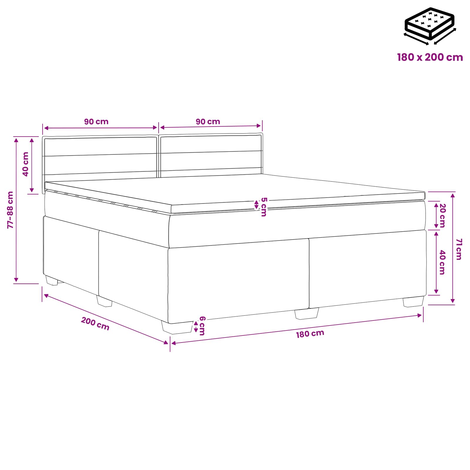 Krevet s box springom, madracem i LED-om Plava 180 x 200 cm