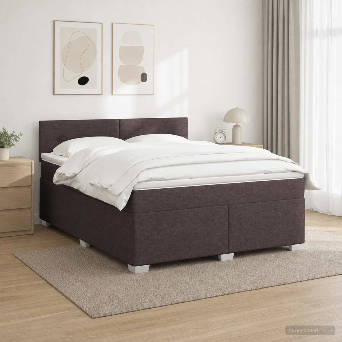 Krevet s box springom, madracem i LED-om Tamno smeđa Tkanina 140 x 200 cm