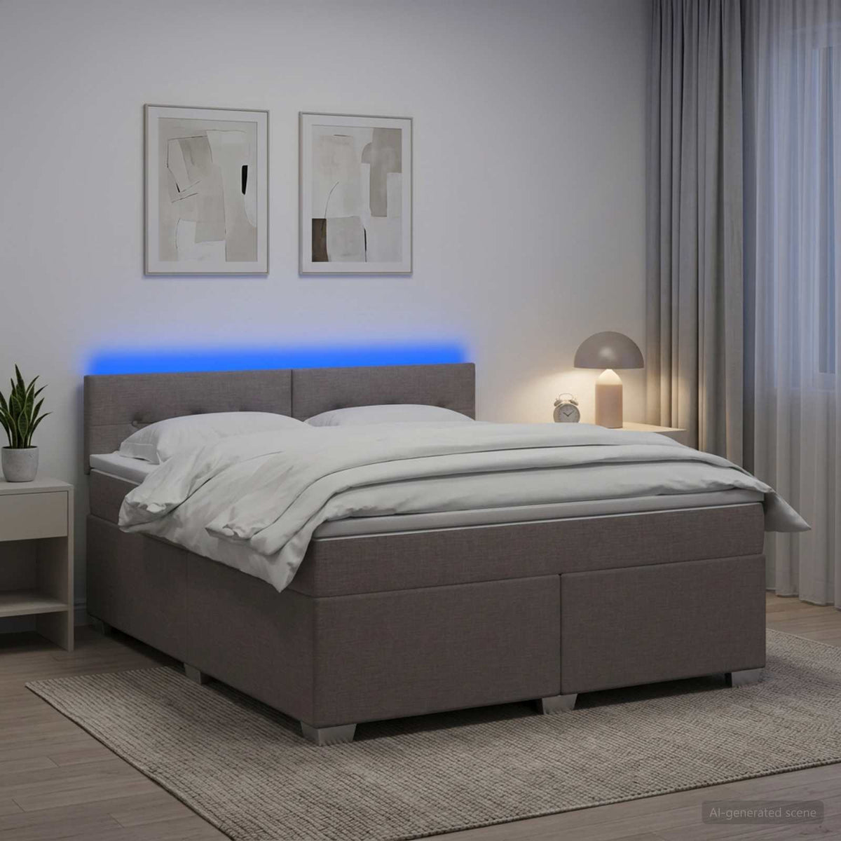 Krevet s box springom, madracem i LED-om Sivosmeđa 180 x 200 cm