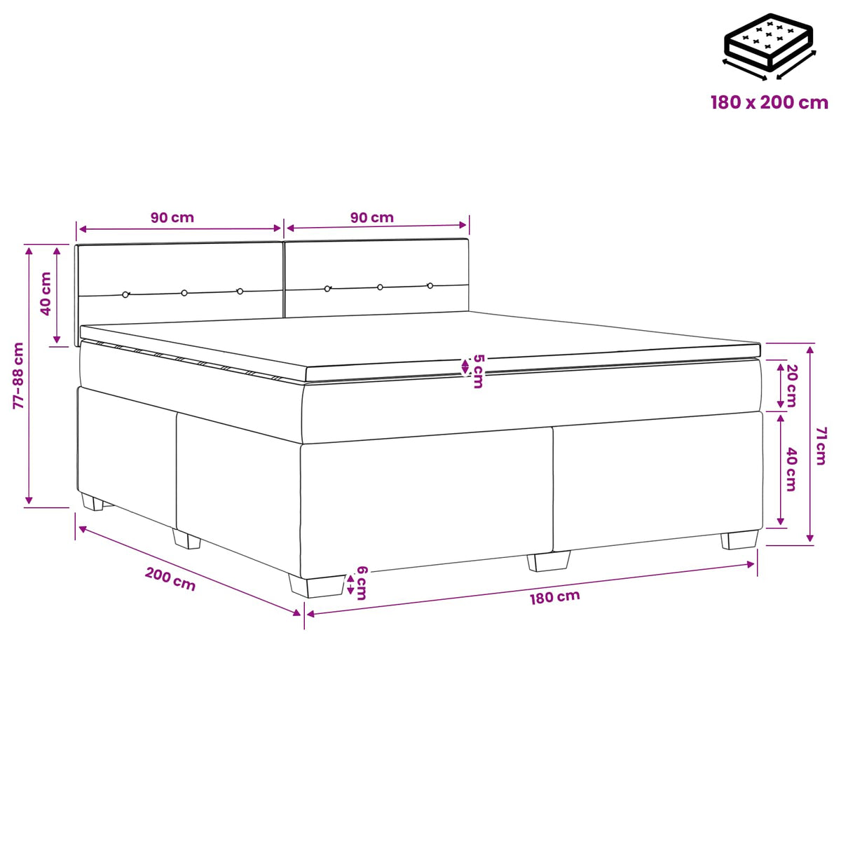 Krevet s box springom, madracem i LED-om Sivosmeđa 180 x 200 cm
