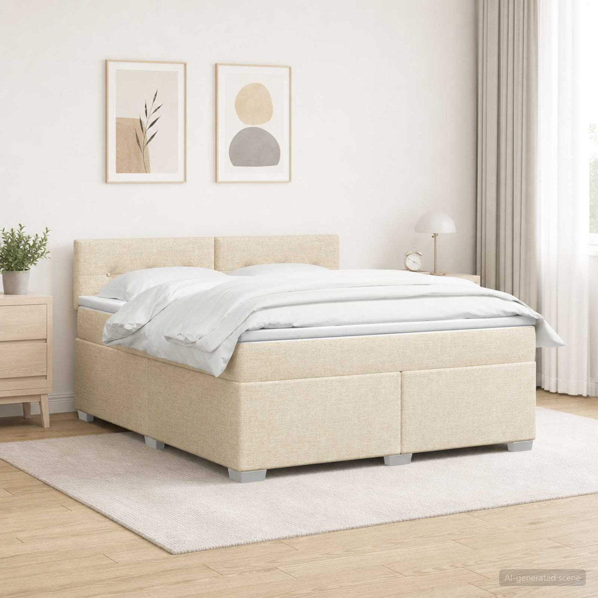 Krevet s box springom, madracem i LED-om Krem 140 x 200 cm