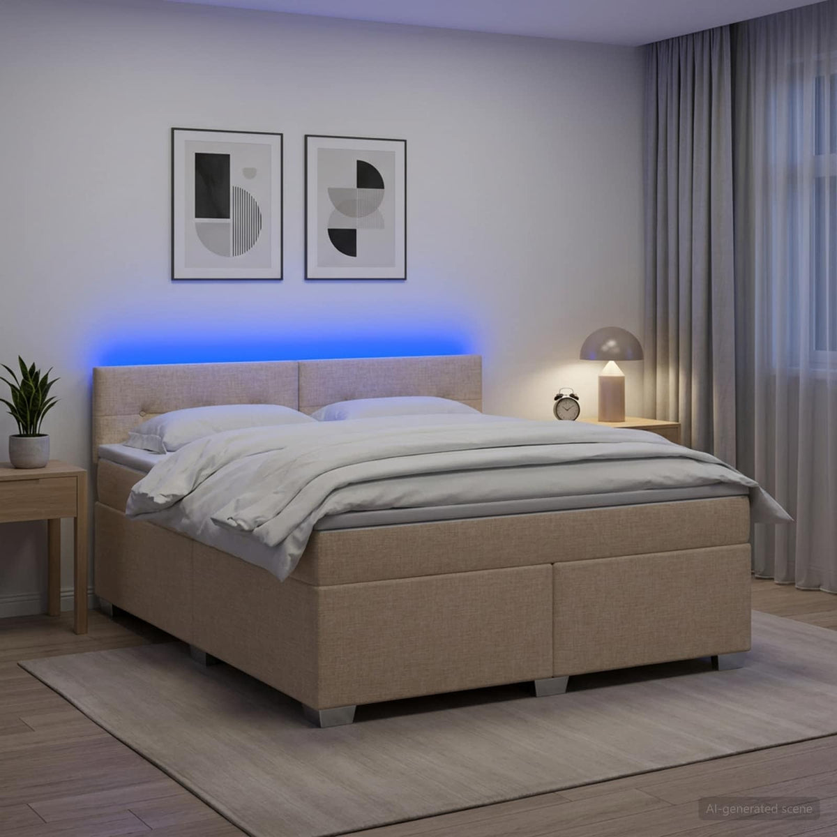Krevet s box springom, madracem i LED-om Krem 140 x 190 cm