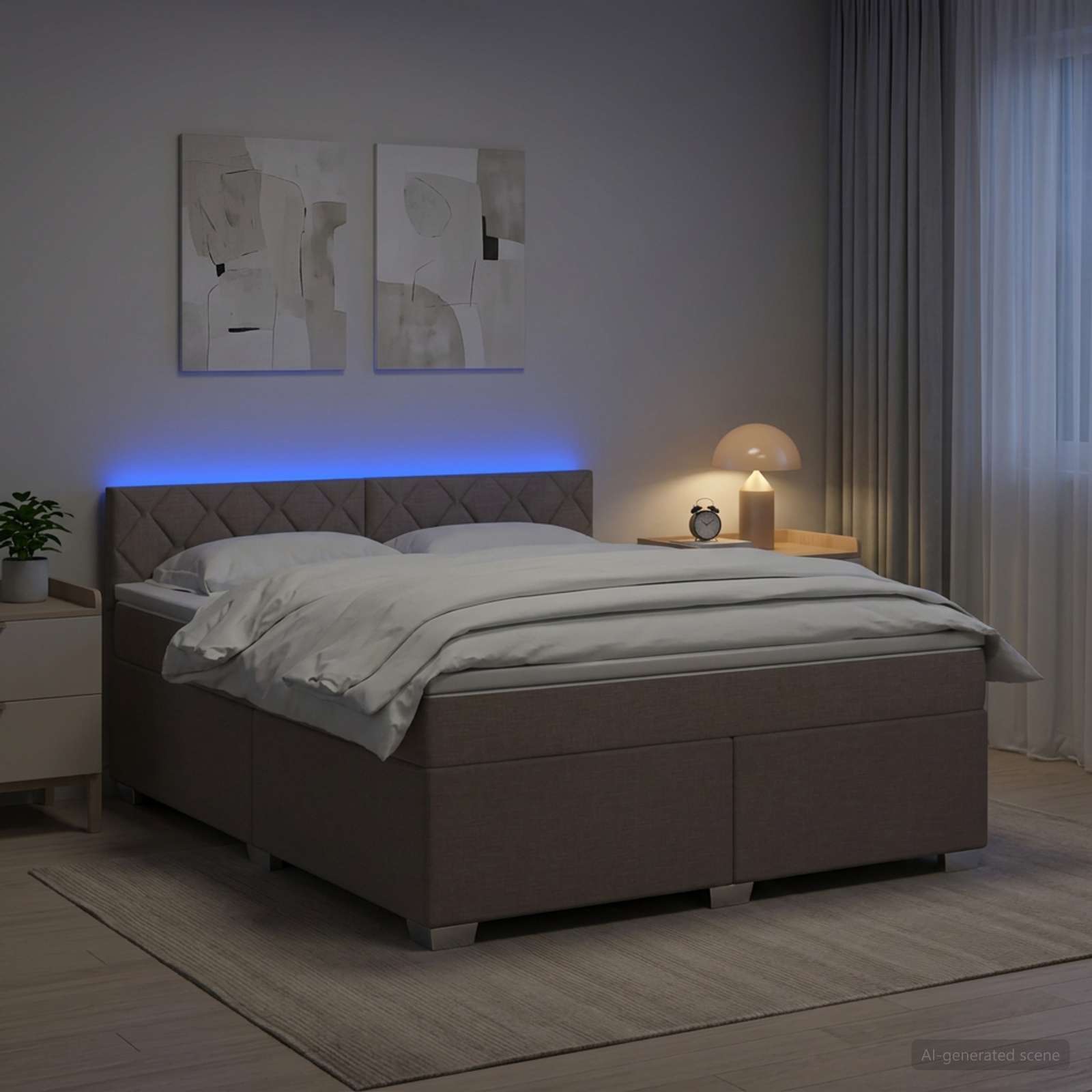 Krevet s box springom, madracem i LED-om Sivosmeđa 140 x 190 cm