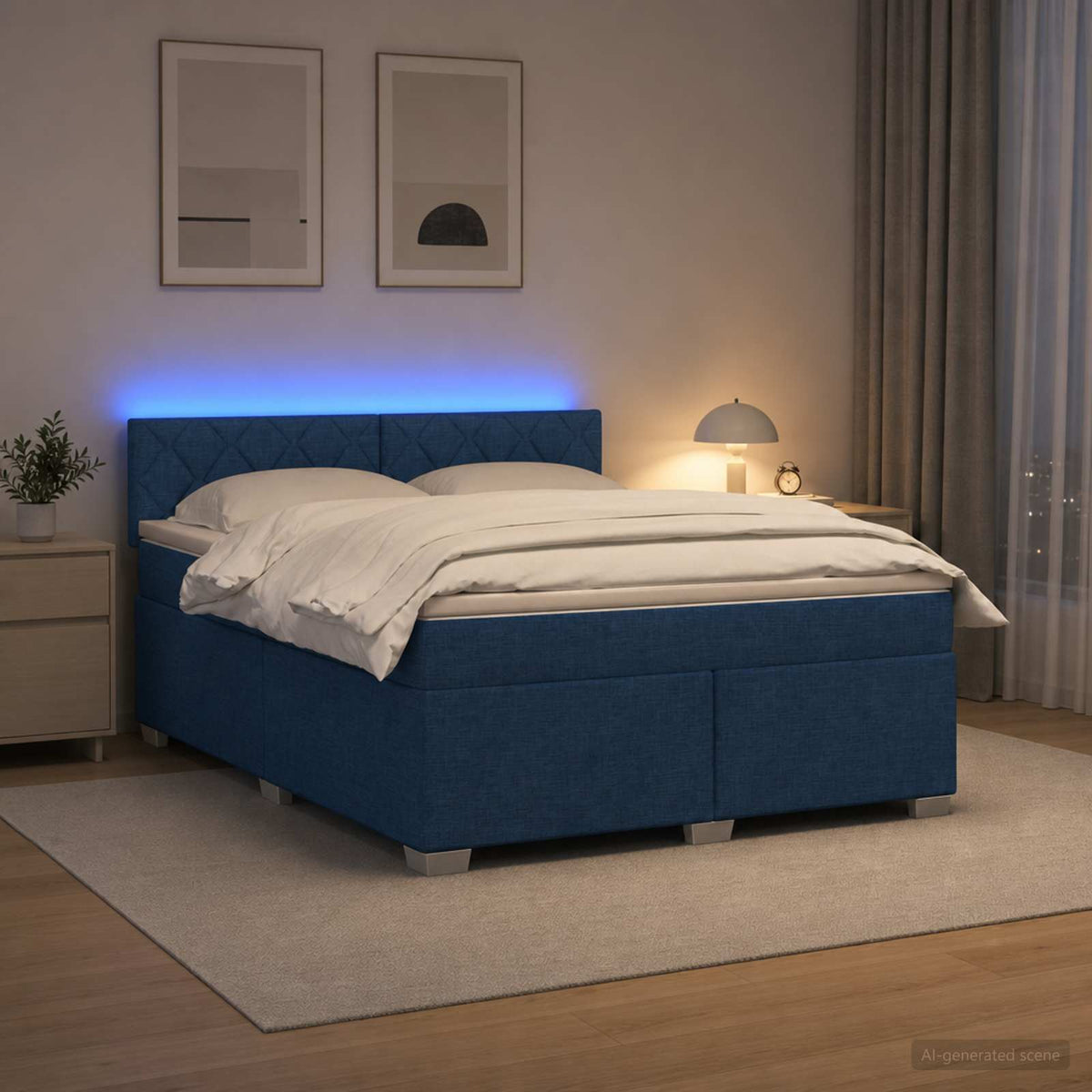 Krevet s box springom, madracem i LED-om Plava 180 x 200 cm