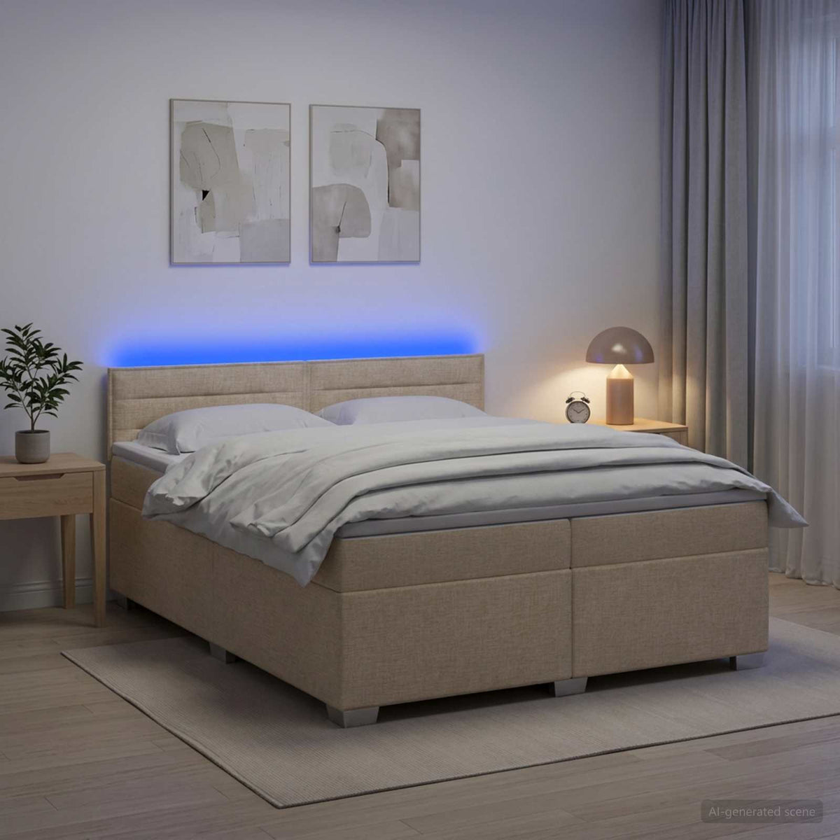 Krevet s box springom, madracem i LED-om Krem 200 x 200 cm