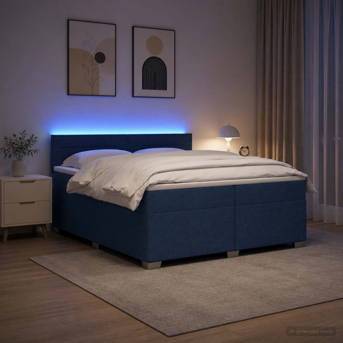 Krevet s box springom, madracem i LED-om Plava 200 x 200 cm