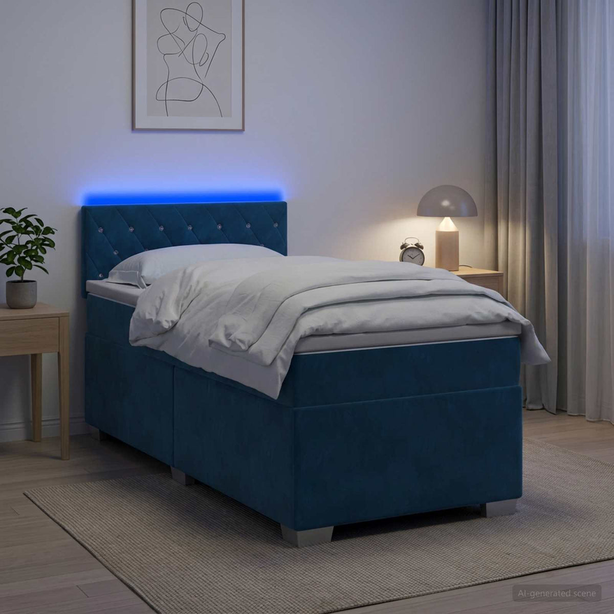 Krevet s box springom, madracem i LED-om Plava 100 x 200 cm