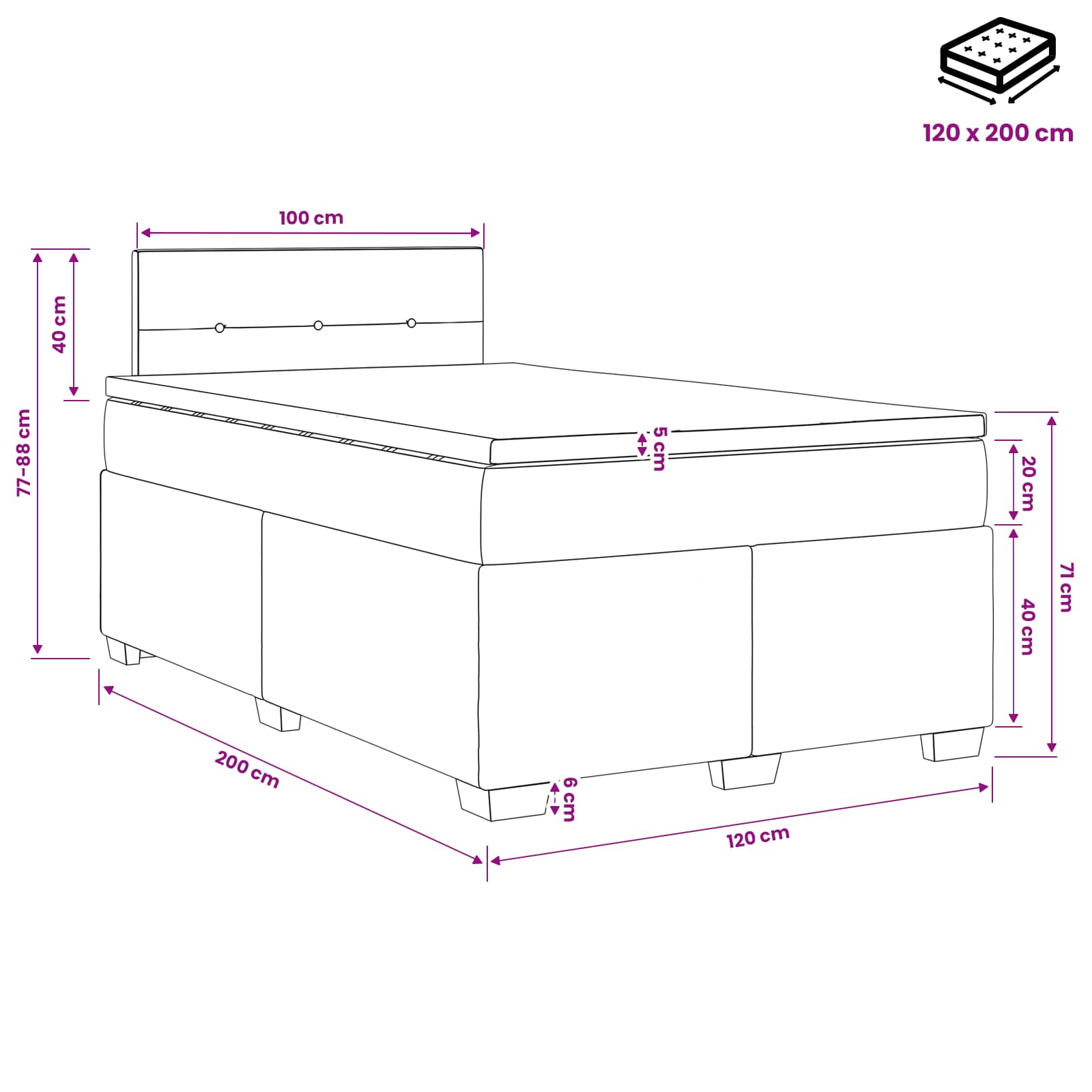 Krevet s box springom, madracem i LED-om Ružičasta 120 x 200 cm