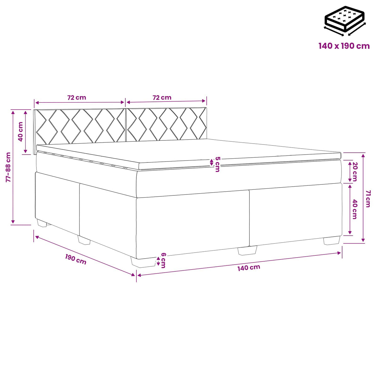 Krevet s box springom, madracem i LED-om Crna 140 x 190 cm