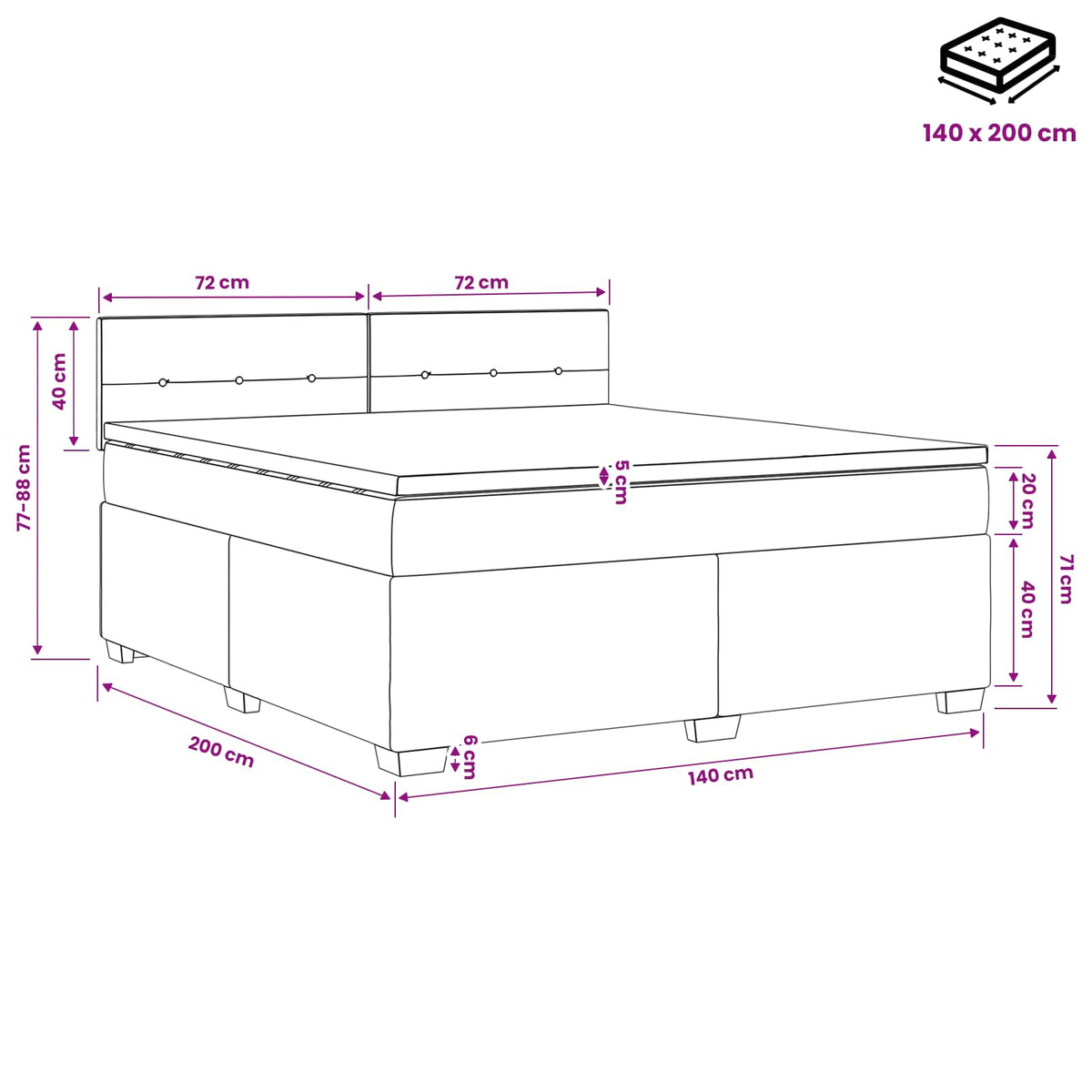Krevet s box springom, madracem i LED-om Ružičasta 140 x 200 cm