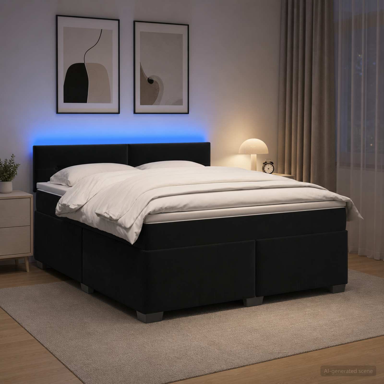 Krevet s box springom, madracem i LED-om Crna 160 x 200 cm