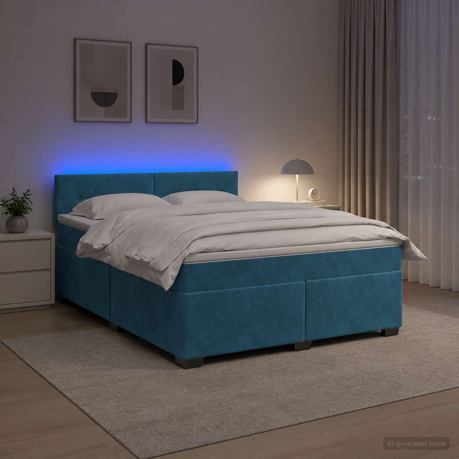 Krevet s box springom, madracem i LED-om Plava 180 x 200 cm