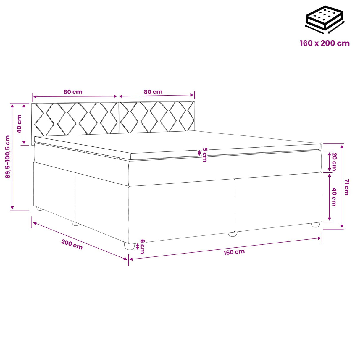 Boxspring krevet s madracem Tamnosiva 160 x 200 cm Tkanina