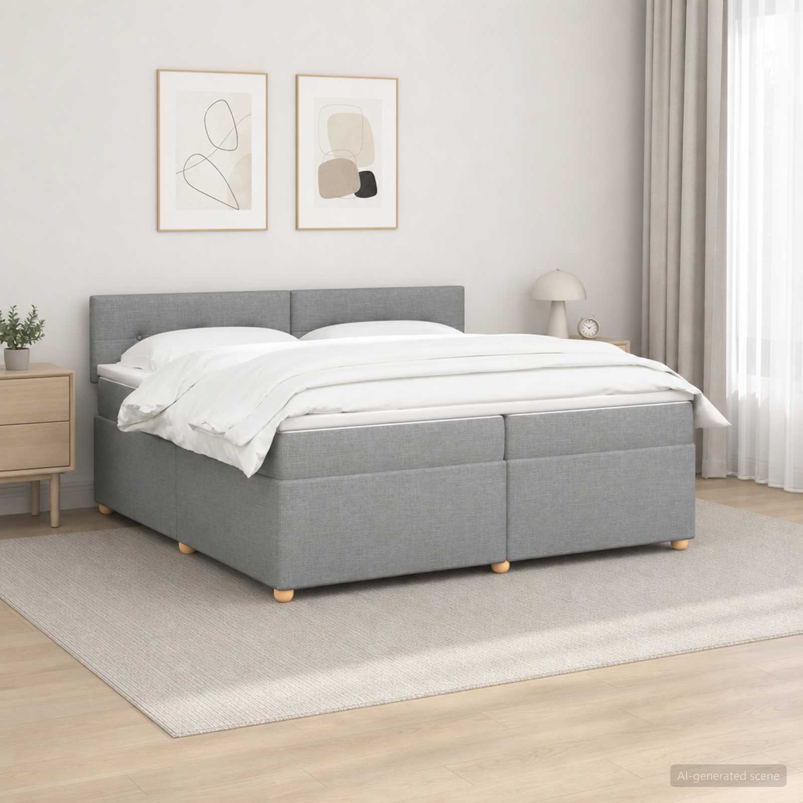 Boxspring krevet s madracem Svjetlosiva 200 x 200 cm Tkanina