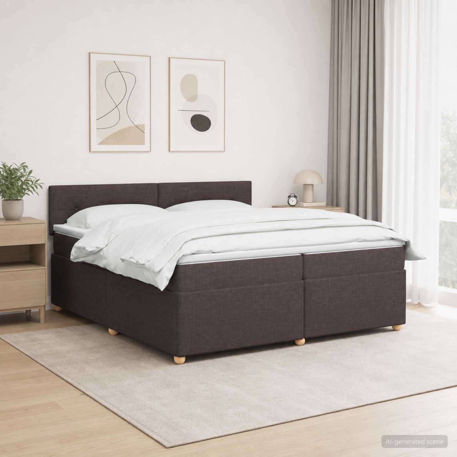 Boxspring krevet s madracem Tamno smeđa 200 x 200 cm Tkanina