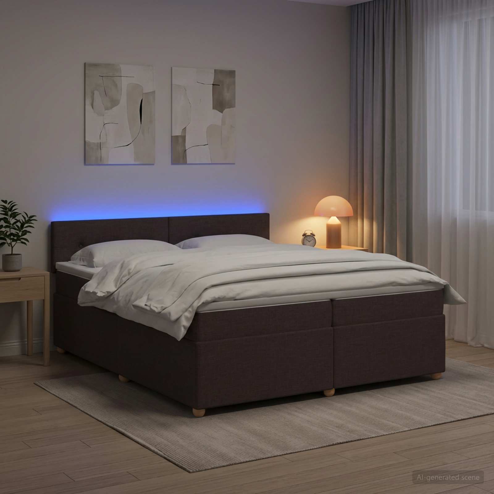 Boxspring krevet s madracem Tamno smeđa 200 x 200 cm Tkanina