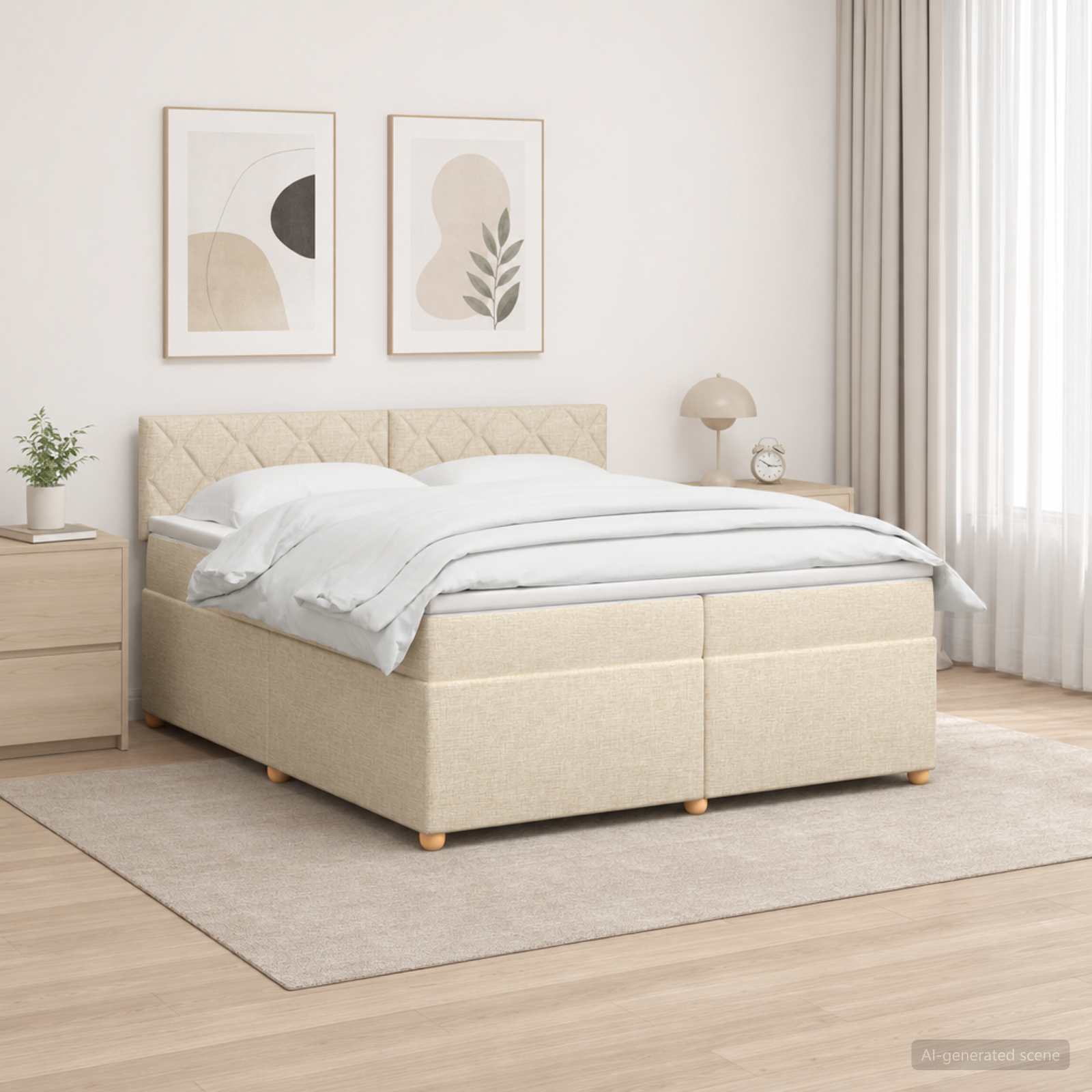 Boxspring krevet s madracem Krem 200 x 200 cm Tkanina
