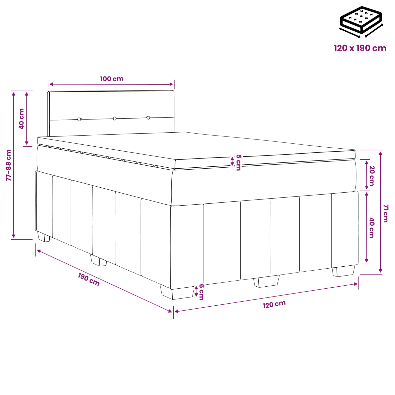 Boxspring krevet s madracem Sivosmeđa 120 x 190 cm Tkanina