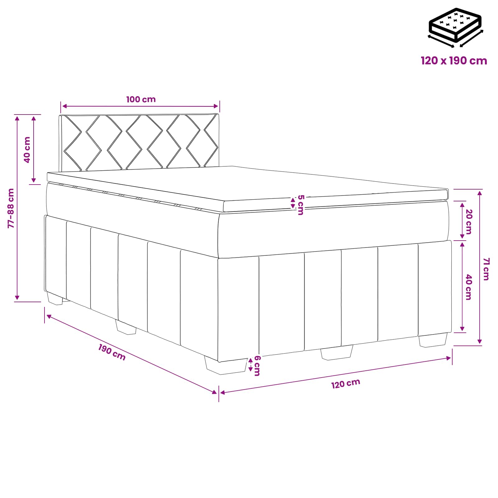 Boxspring krevet s madracem Svjetlosiva 120 x 190 cm Tkanina