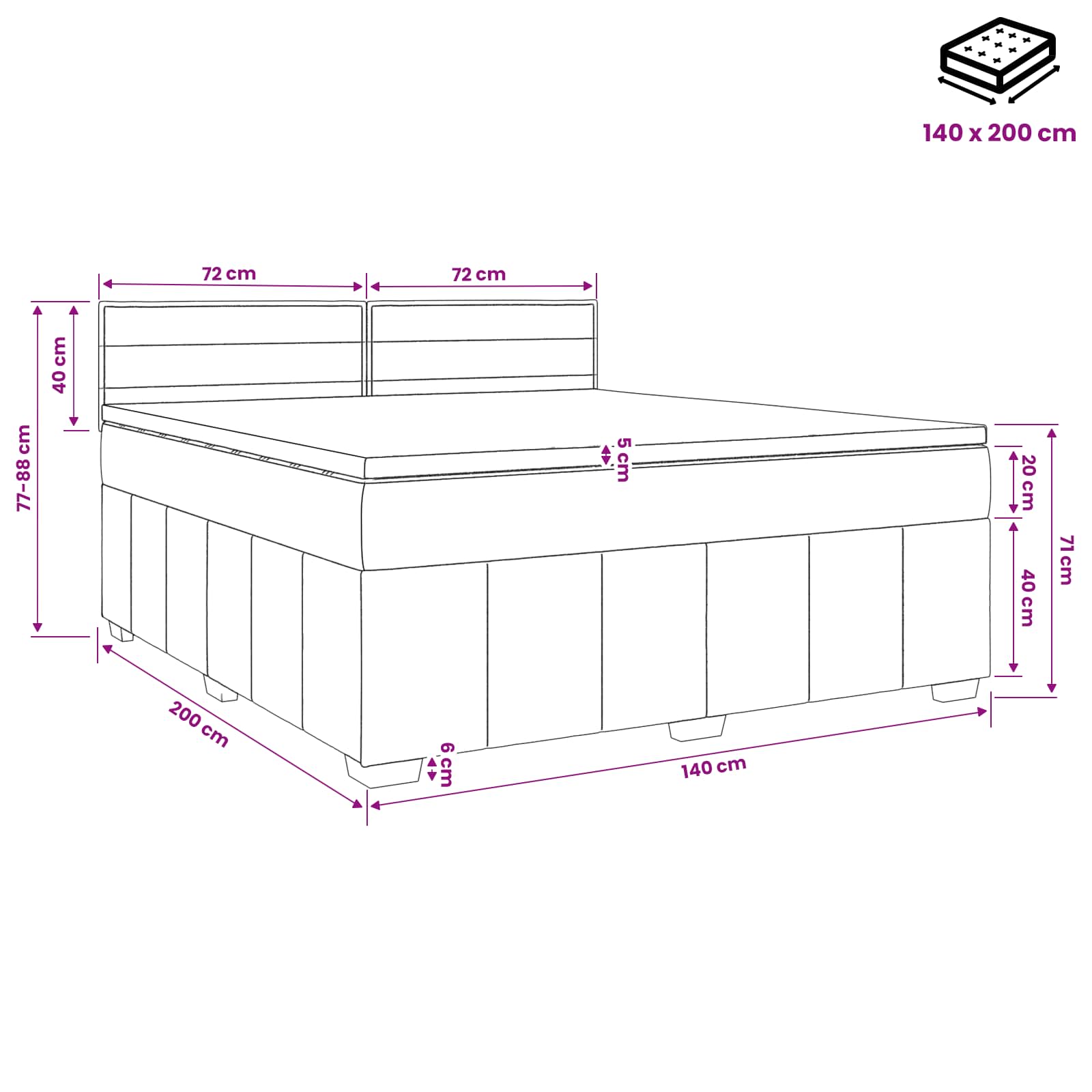 Boxspring krevet s madracem Tamno smeđa 140 x 200 cm Tkanina