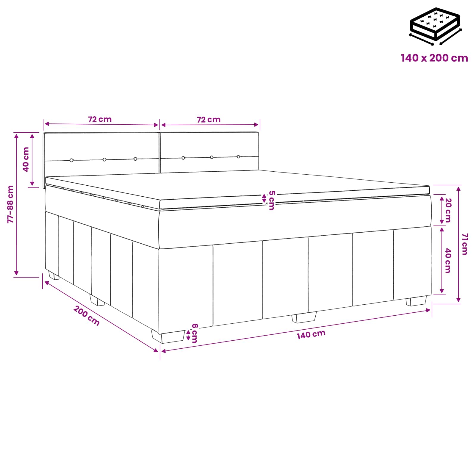Boxspring krevet s madracem Plava 140 x 200 cm Tkanina