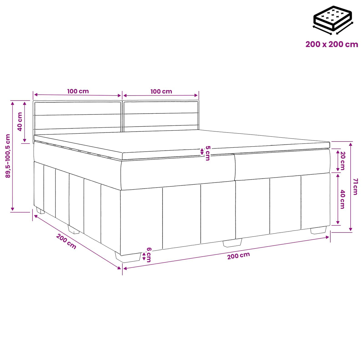Boxspring krevet s madracem Plava 200 x 200 cm Tkanina