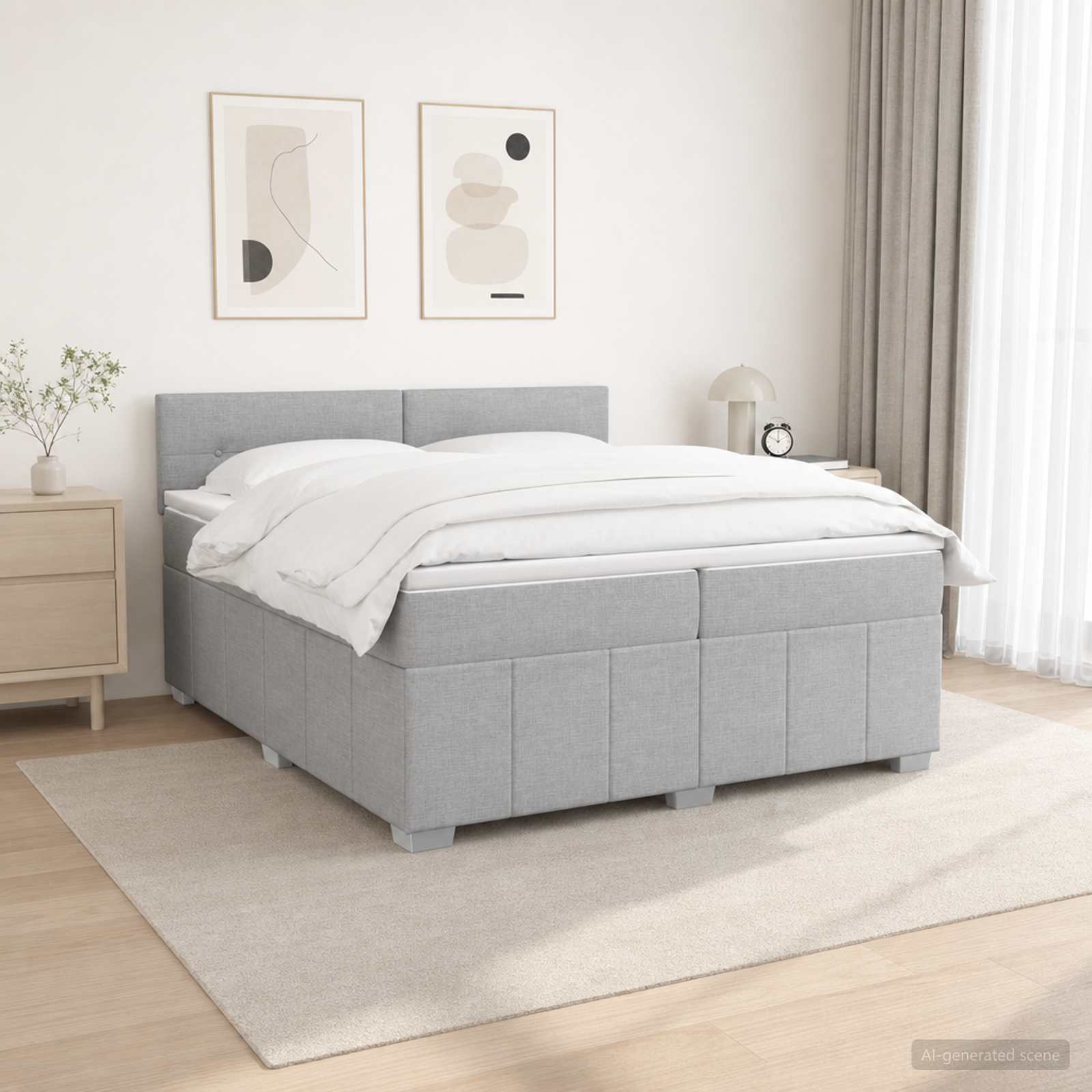 Boxspring krevet s madracem Svjetlosiva 200 x 200 cm Tkanina
