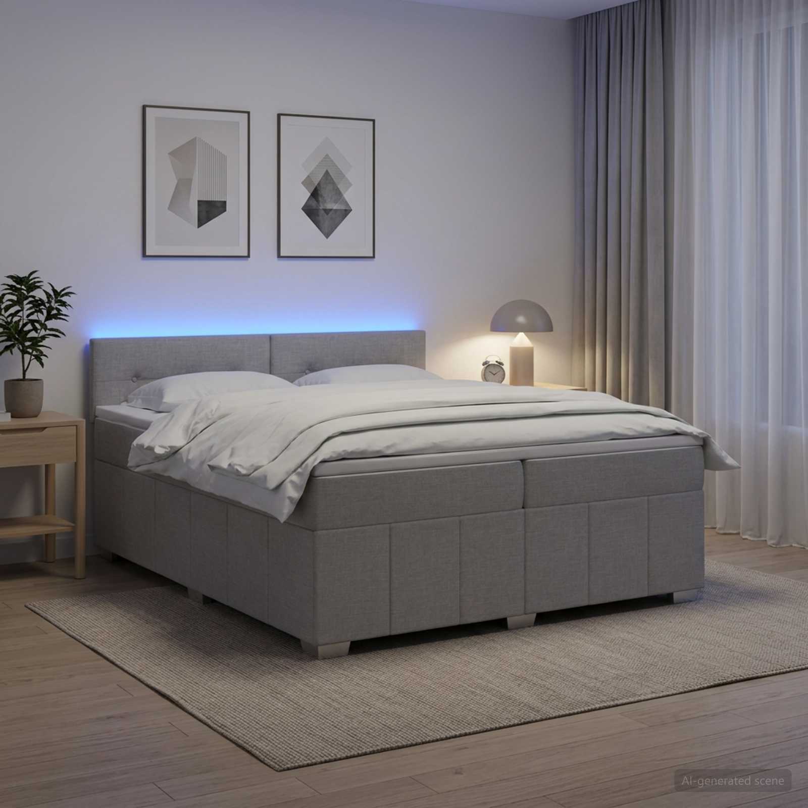 Boxspring krevet s madracem Svjetlosiva 200 x 200 cm Tkanina