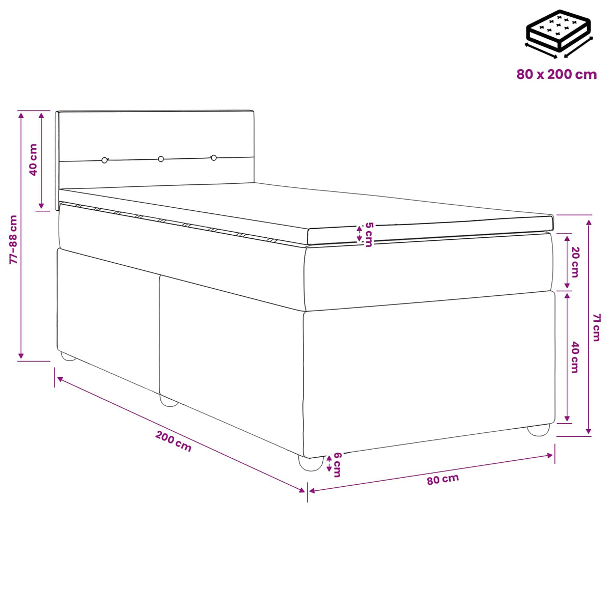Boxspring krevet s madracem Svjetlosiva 80 x 200 cm Tkanina