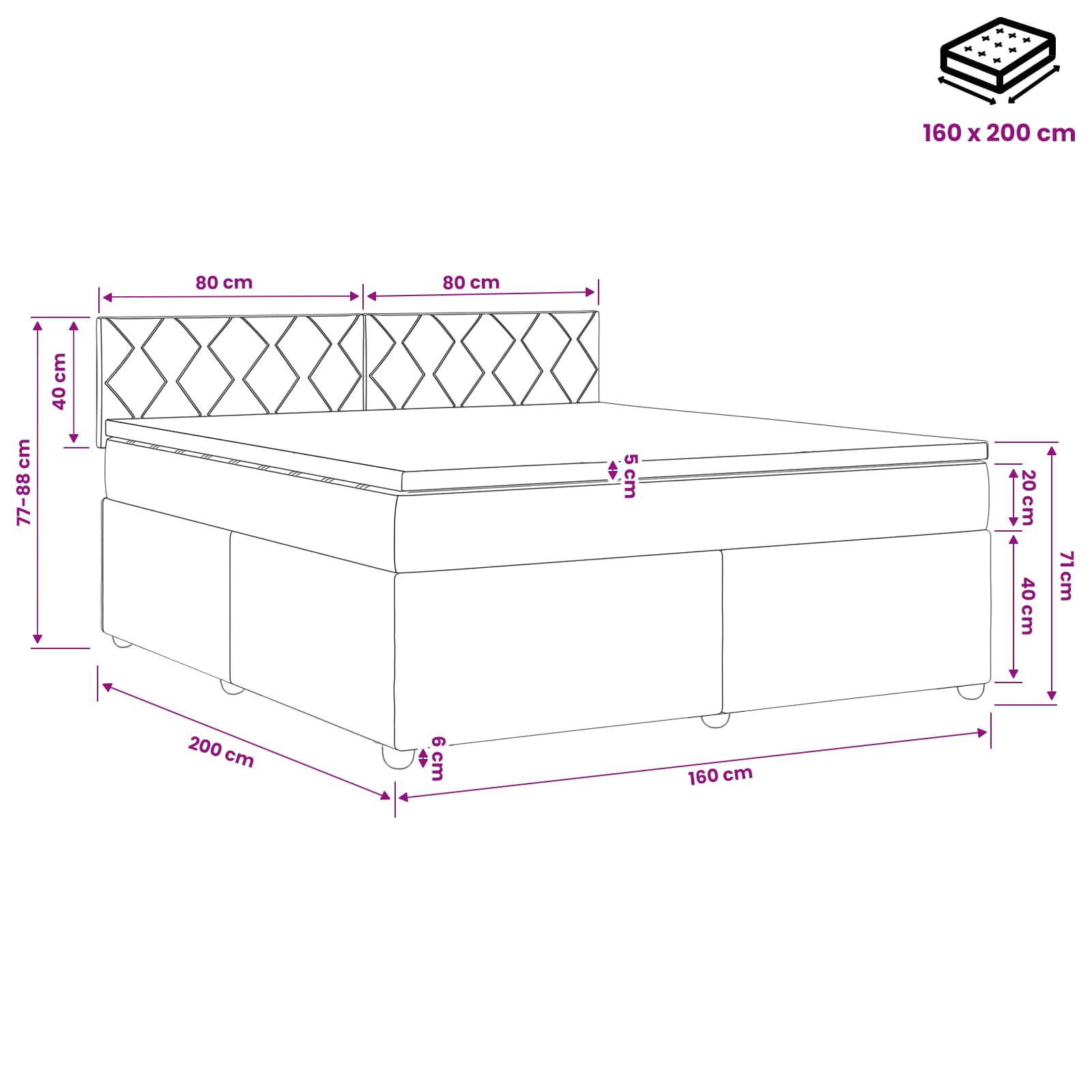 Boxspring krevet s madracem Svjetlosiva 160 x 200 cm Tkanina