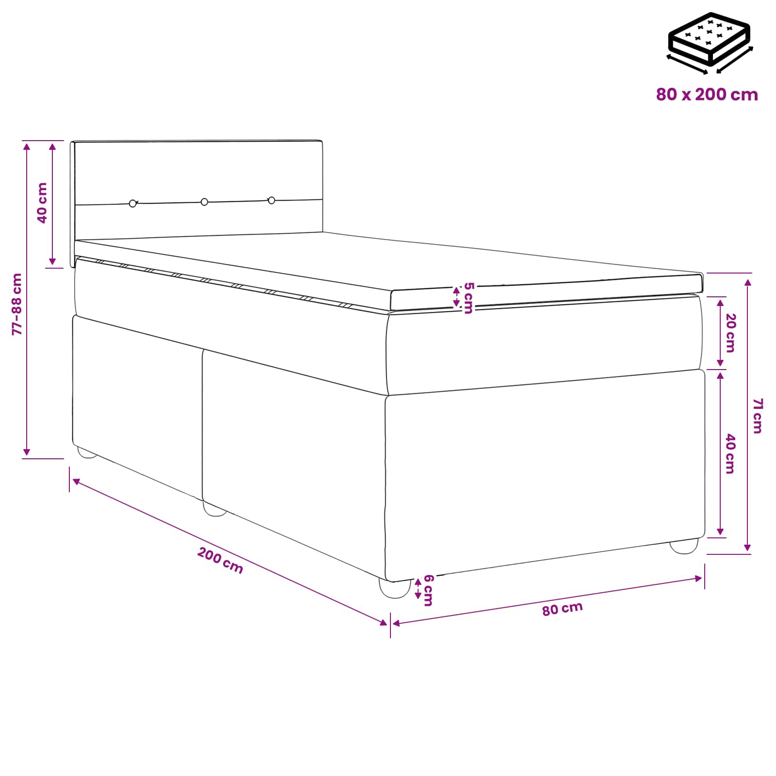 Boxspring krevet s madracem Plava 80 x 200 cm Baršun