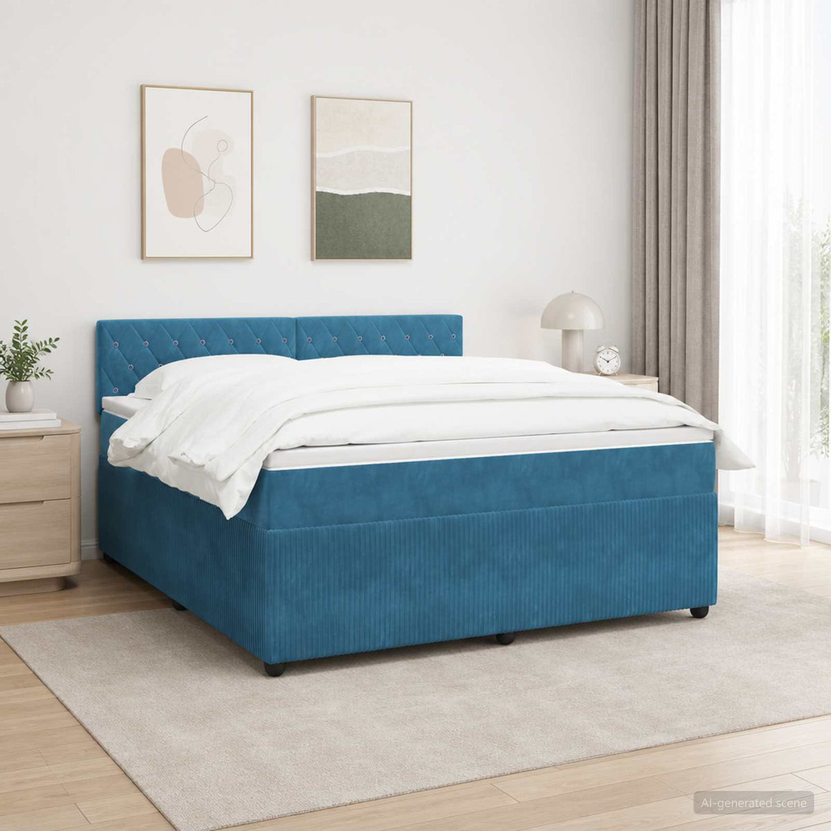 Boxspring krevet s madracem Plava 140 x 200 cm Baršun