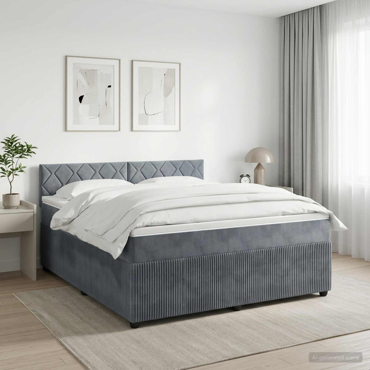 Boxspring krevet s madracem Tamnosiva 140 x 200 cm Baršun 144 x 200 x 100.5 cm