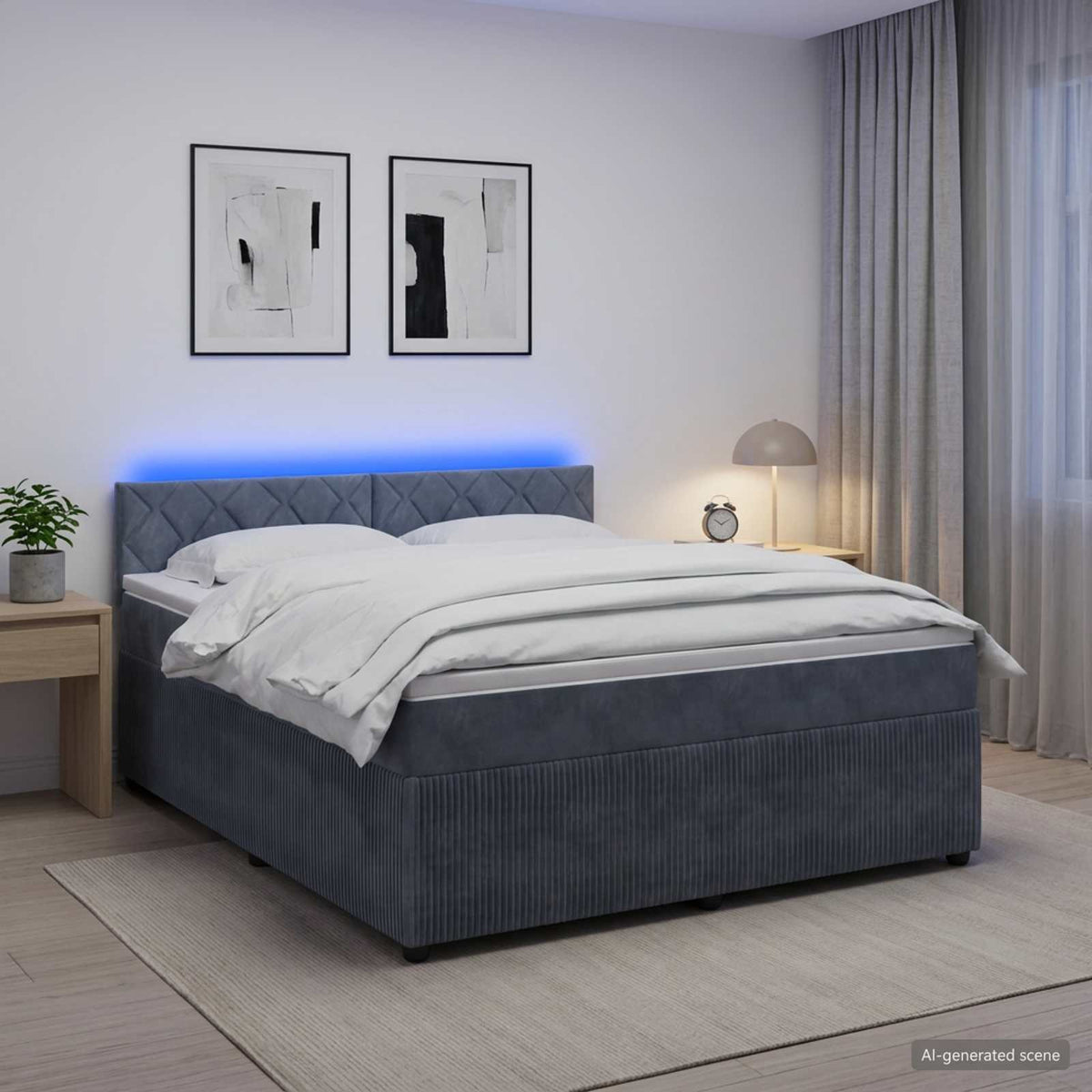 Boxspring krevet s madracem Tamnosiva 140 x 200 cm Baršun 144 x 200 x 100.5 cm