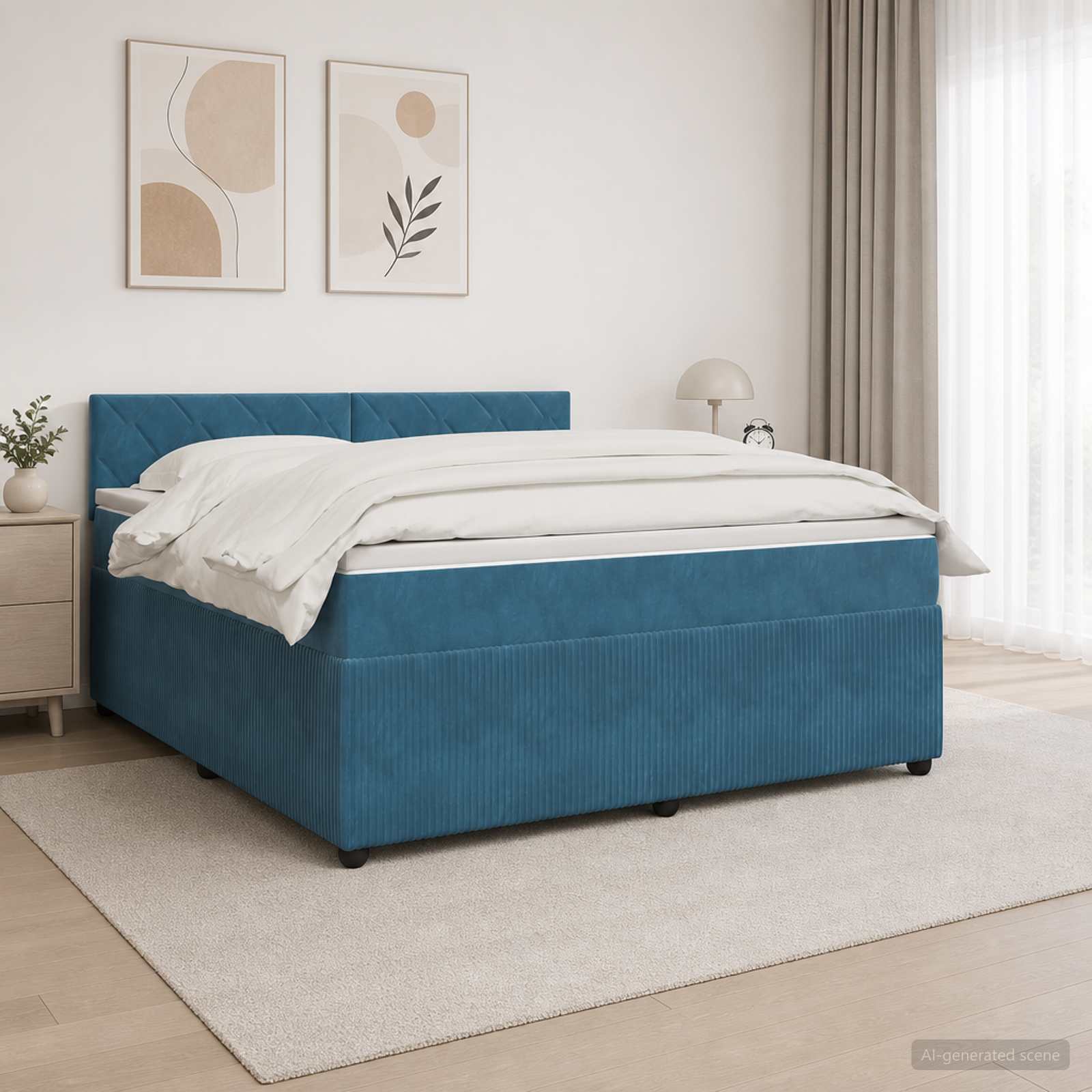 Boxspring krevet s madracem Plava 140 x 200 cm Baršun