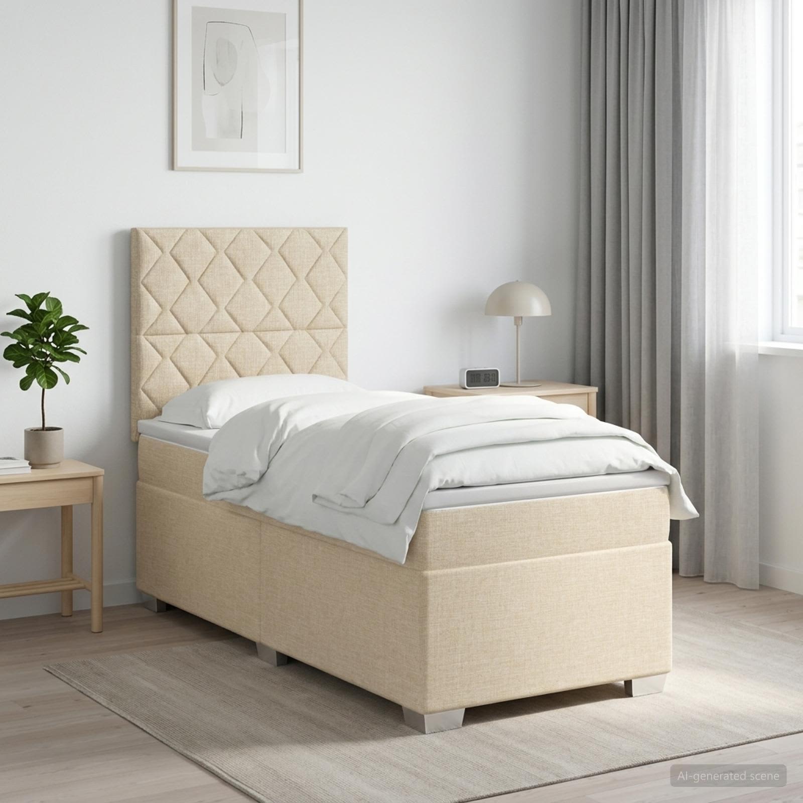 Boxspring krevet s madracem Krem 90 x 200 cm Tkanina