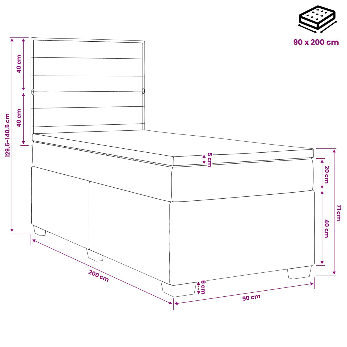 Boxspring krevet s madracem Sivosmeđa 90 x 200 cm Tkanina