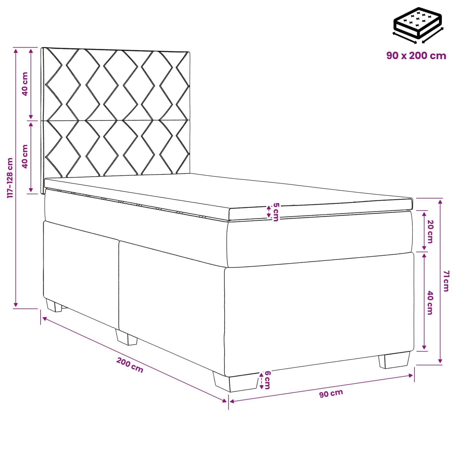 Boxspring krevet s madracem Krem 90 x 200 cm Tkanina