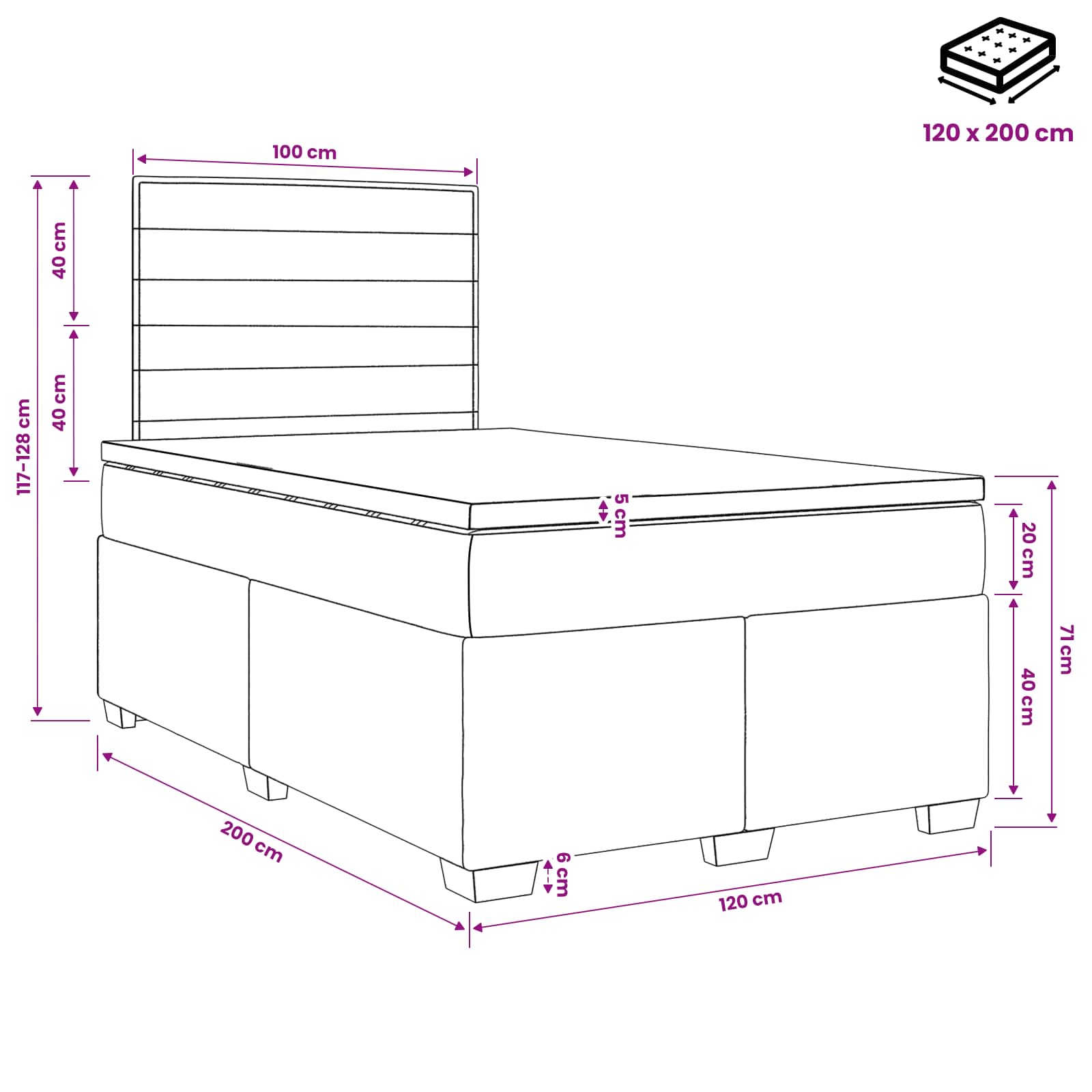 Boxspring krevet s madracem Svjetlosiva 120 x 200 cm Tkanina