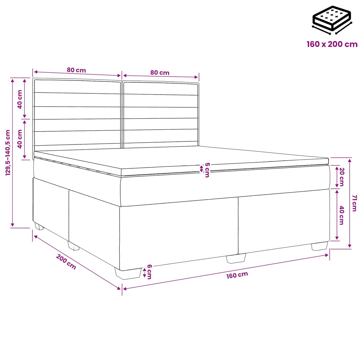 Boxspring krevet s madracem Svjetlosiva 160 x 200 cm Tkanina